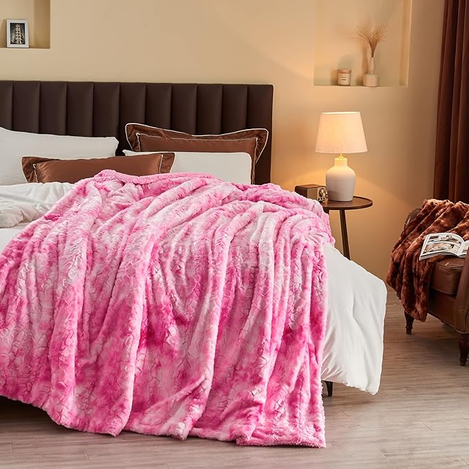 NEWCOSPLAY Super Soft Faux Fur Throw Blanket for Couch Pink Sherpa Fuzzy Plush Warm Blanket for Sofa Bed (Pink, Throw(50"x60"))