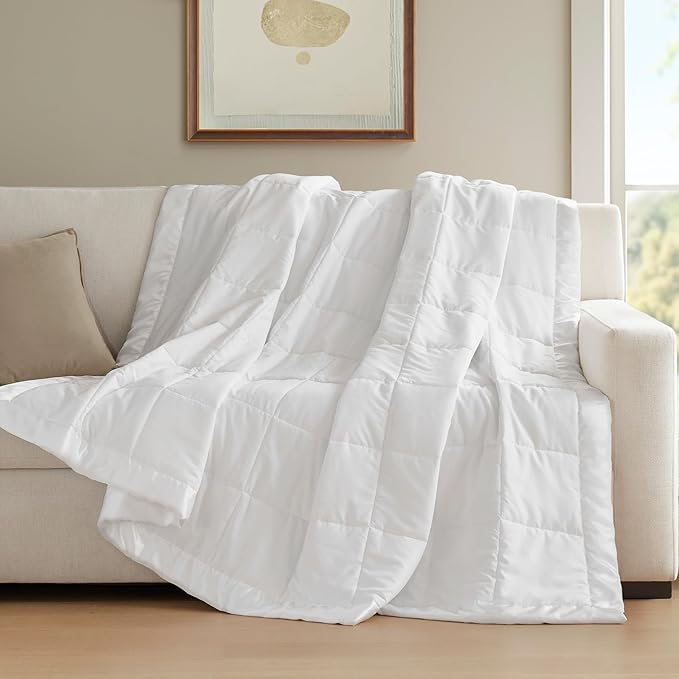 Madison Park Windom Down Alternative Blanket, Premium 3M Scotchgard Moisture Wicking Treatment, Lightweight and Soft Bed Cover For All Season, Satin Trim, White Full/Queen