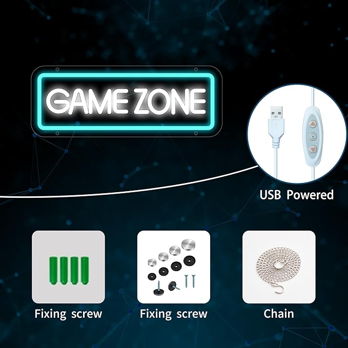 Game Zone Neon Sign, Game Zone Led Signs for Wall Decor, Dimmable Neon Light Sign for Bedroom, Play Room, Kids Room, Bar Decoration, USB Powered Light Up Neon Signs for Party Decor