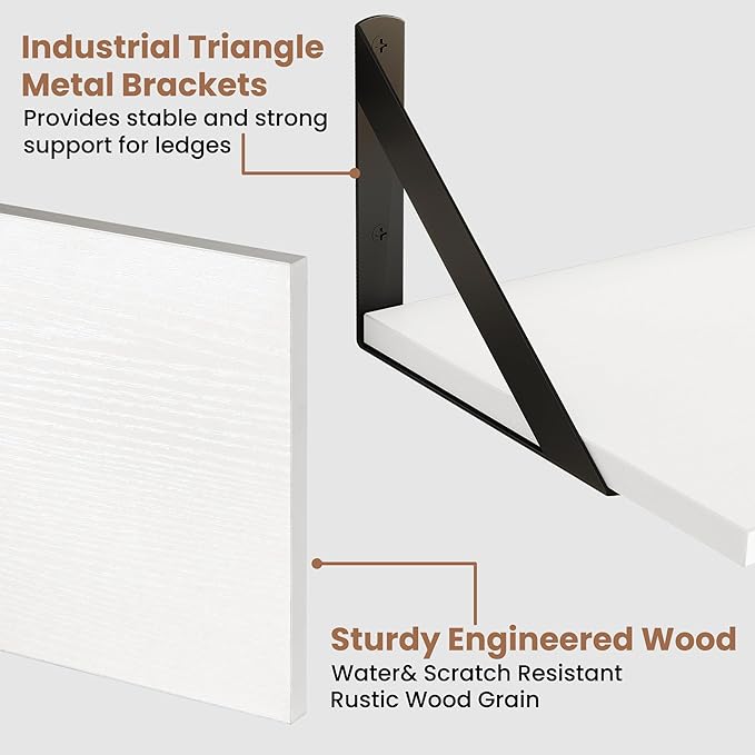 Axeman 40 Inch Floating Shelves | 8 Inch Deep White Wall Shelves Set of 2 | 39.4" W x 8" D Rustic White Wood Shelves for Bathroom Kitchen Living Room