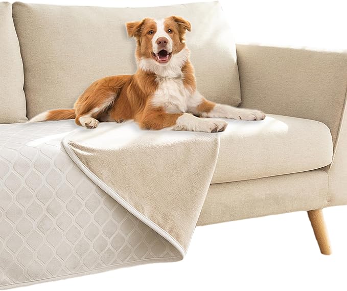 fuguitex Waterproof Dog Blanket Bed Cover Dog Crystal Velvet Moroccan Fuzzy Cozy Plush Pet Blanket Throw Blanket for Couch Sofa(30 * 70 inch, Cream+Beige)