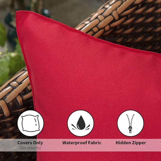 MIULEE Pack of 2 Decorative Outdoor Waterproof Pillow Covers Square Garden Cushion Sham Christmas Throw Pillowcase Shell for Spring Patio Tent Couch 20x20 Inch Red