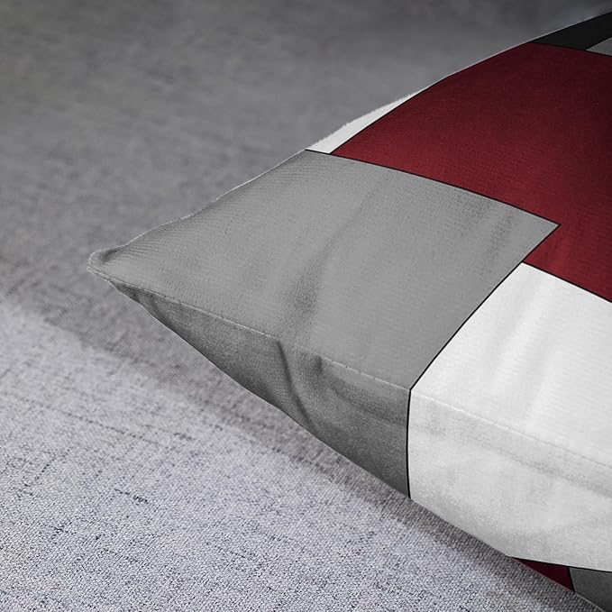 Emvency Set of 2 Burgundy Red Geometric Throw Pillow Cover Black Grey White Painting Abstract Checkered Design Decorative Pillow Case Modern Home Decor Standard Square 18x18 Inch Cushion Pillowcase