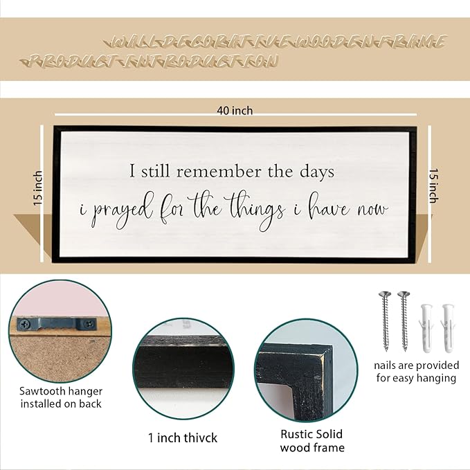 I Still Remember the Days I Prayed Sign 40" x 15" Large Living Room Wall Decor Wooden Vintage Framed Plaque Country Bedroom Hanging Home Farmhouse Inspirational I Prayed Wall Art (Black)