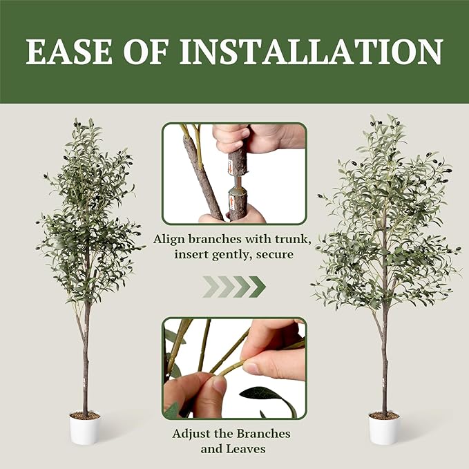 Waterproof Artificial Olive Tree, 5.5 FT Tall Faux Olive Tree for Home Indoor Decor, Floor Plant with Textured Leaves Fruits, Realistic Wood-Grain Trunk, Fake Plant for Living Room Bedroom Office