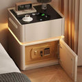 Smart Nightstand with Lock, Leather Bedside Table with Hidden Safe Built, Wood Drawer, USB and Wireless Charging, 3 Color LED, No Assembly Required (White, 15.7in)