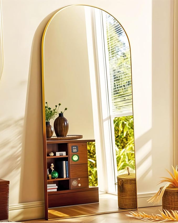 Full Length Floor Mirror - 71x30 Inches Oversized Arched Wall Mirror, Gold Standing Mirror for Bedroom, Living Room, Dressing Room - Elegant Freestanding & Leaner Mirror for Home Decor