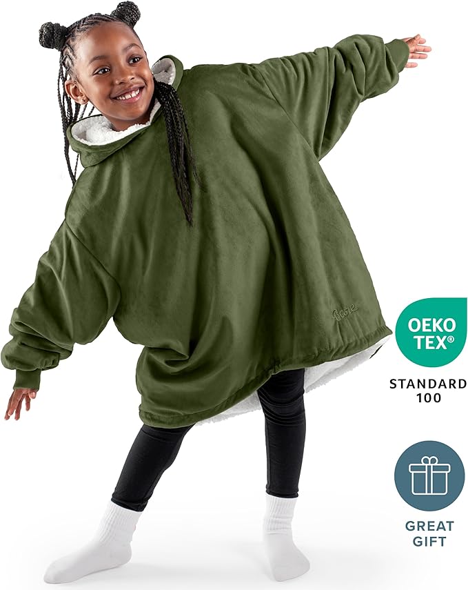 Bare Home Wearable Blanket Hoodie - Soft Plush Sherpa - Warm and Cozy - Oversized Wearable Blanket - Adult & Kid Sizes