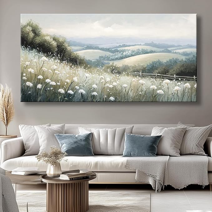 Sea of Flowers Canvas Wall Art - Modern landscape Paintings for Living Room, Bedroom Wall Decor, Framed Wall Art for Home or Office Decoration, Large wall Art 60x30in