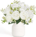 Mkono Fake Flowers in Vase 9 inches Artificial Flower Centerpieces Coffee Table Decorations Silk Flowers Arrangements for Home Desk Shelf Dining Room Kitchen Wedding Decor