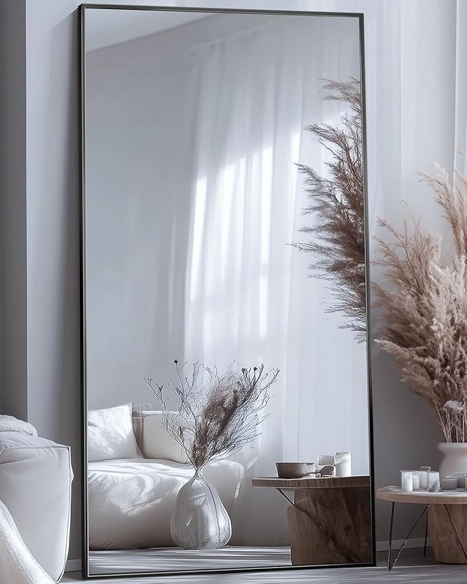 Antok Full Length Mirror, 81"x41" Floor Mirror with Stand, Hanging Mounted Mirrors for Bedroom, Living Room, Cloakroom, Dining Room, Black, Rect