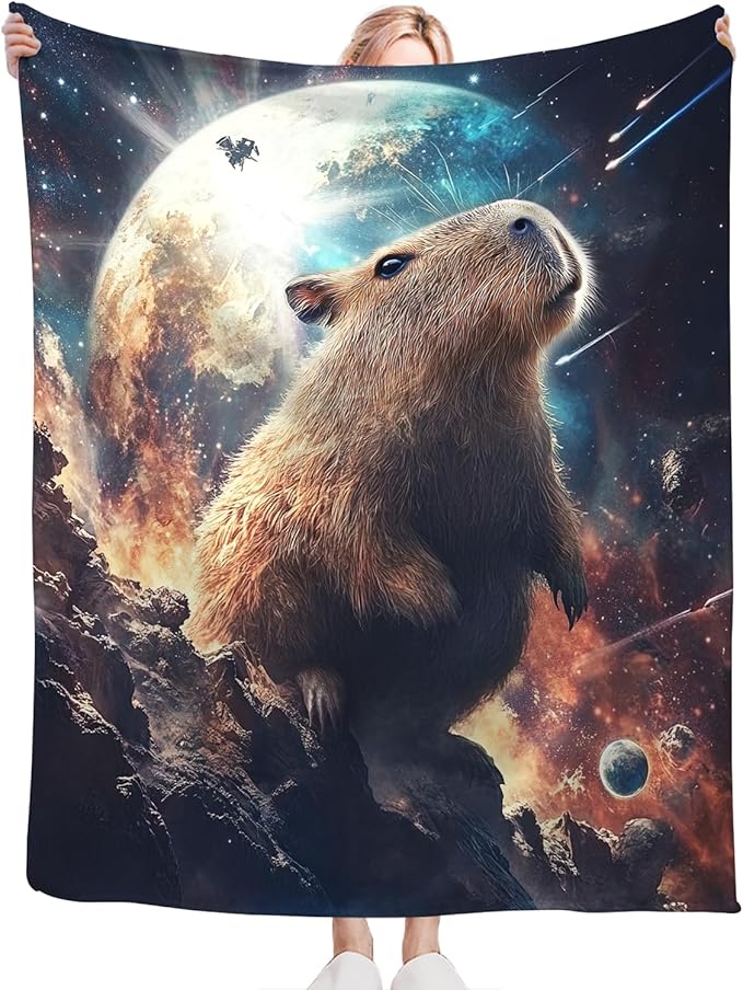 Capybara Blanket for Girls Women Boys Men Adults Kids Soft Cozy Fleece Galaxy Starry Universe Throw Blankets Gifts Warm Flannel Plush Lightweight Decor for Couch Bed Sofa 50"X40"