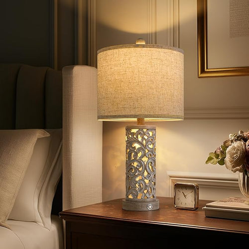 22" Dual Light Table Lamps Set of 2, Touch Lamp with 3-Level Dimming, Lamps for Bedroom with USB A+C Charging Ports, Farmhouse Lamps for Living Room and Night Stands