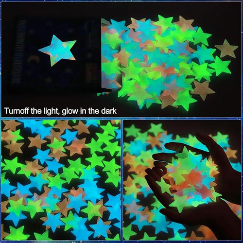 AM AMAONM 100pcs Glow in The Dark Luminous Stars Fluorescent Noctilucent Plastic Stars Wall Stickers Glowing Stars Decals for Home Art Decor Nursery Ceiling Kids Babys Bedroom Room Multicolor
