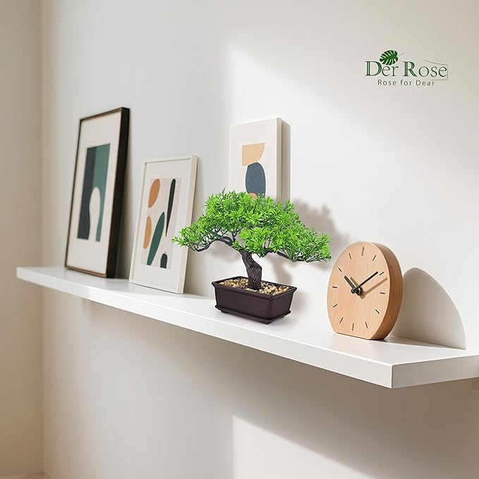 Der Rose Artificial Bonsai Tree 8 Inch Zen Fake Plant Modern Shelf Office Desk Decor Japanese Style Indoor