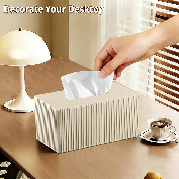 PUSU Plus Rectangular PU Leather Tissue Box Cover with Buckle Bottom - Modern Facial Tissue Dispenser Holder for Bathroom Vanity, Bedside Table, Bedroom, Office & Home Decor