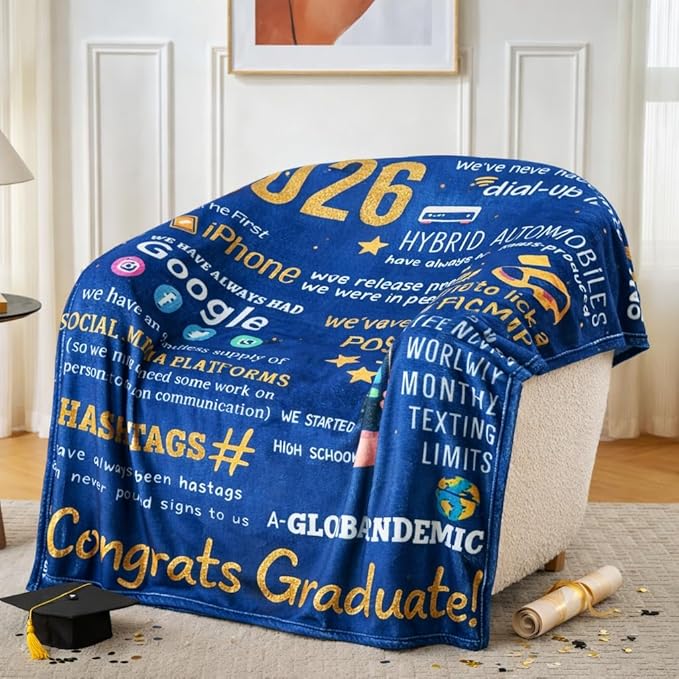 Graduation Gifts Blanket Class of 2026 – Fun Facts Throw Blanket 50x60 Inch, Funny Inspirational Graduation Gift for Him Her, Cozy Plush Blanket for College High School Graduate