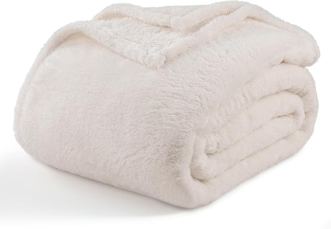Berkshire Blanket Classic Extra-Fluffy™ Plush Blanket Twin Size, Soft Fuzzy Fluffy Long Hair Blanket for Couch Sofa Bed, Cream, 60x92 Inches