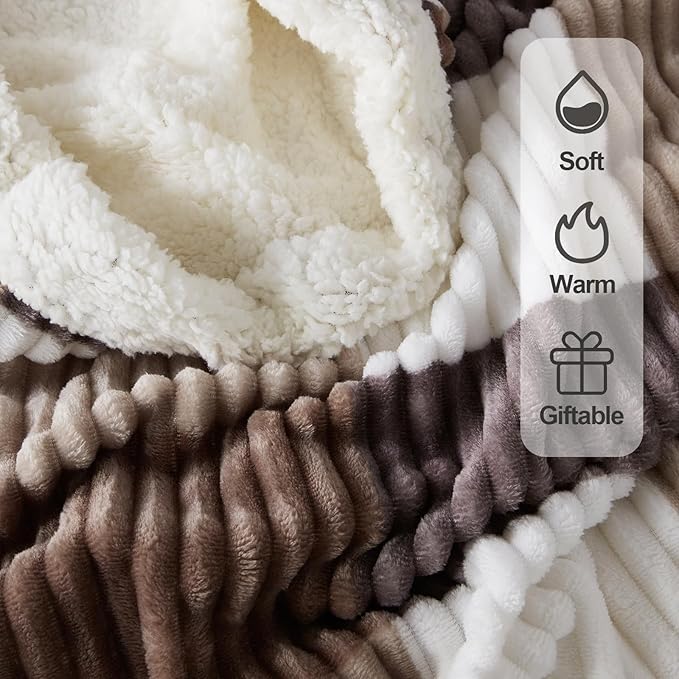 Sherpa Fleece Throw Blanket for Couch, Fluffy Plush Warm Fuzzy Blanket for Women and Men, Cozy Thick Soft Twin Blanket for Bed, Beige, 80x90 Inches