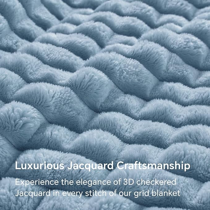 BEDELITE Blue Throw Blanket for Couch and Bed- Super Soft and Warm 3D Checkered Fluffy Fuzzy Fleece Blanket, Luxurious Plush Cozy Blanket for Room Decor Fall and Winter, 50x60 inches