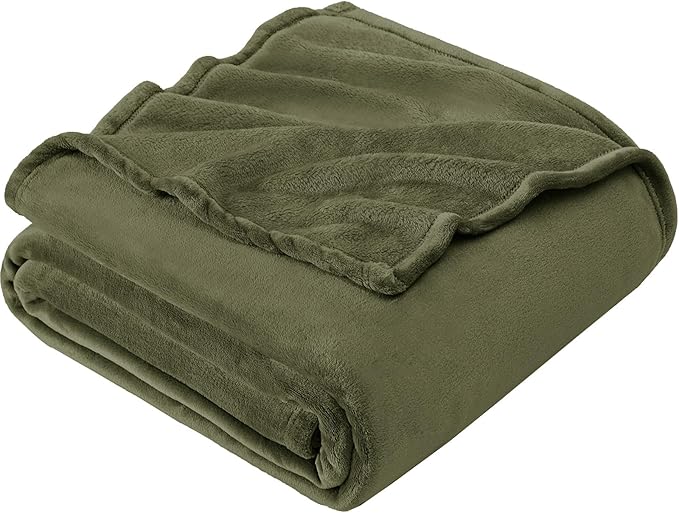 Hansleep Fleece Moss Green Full Blanket, Super Soft Flannel Fuzzy Plush Cozy Blanket for All Seasons, Moss Green, Full 84x90 Inches
