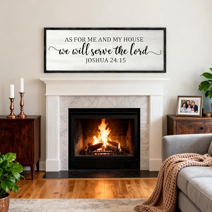 As For Me And My House We Will Serve The Lord Framed Wall Art, 40''×15'' Vintage Positive Religious Rustic Bible Verse for Christian God Jesus Christ Prayer, Horizontal Holy Catholic Scripture Decor