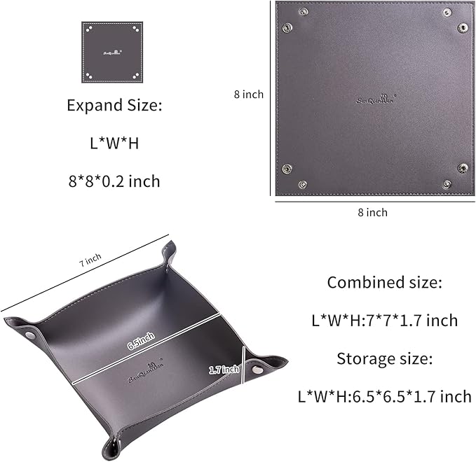 SANQIANWAN Leather Jewelry Valet Tray for Women and Man, Portable Entryway Table Tray Bedside Nightstand Desk Tray Small Catchall Travel Dish Plate for Key,Wallet,Watch,Coin (2PCs Grey-B)