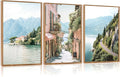 CHDITB Coastal Wall Art, Coastal Town Framed Canvas Poster, Mountain Lakeside Village Scenery Wall Decor, Modern Ocean Country Landscape Artwork for Living Room, Bedroom office decor 12"x16"x3
