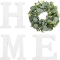 Wood Home Sign with Artificial Eucalyptus Wreath for O, Hanging Farmhouse Wall House Decor Wood Letters for Wall Art Rustic Home Decor, Wall Decor for Living Room Kitchen Entryway (White)