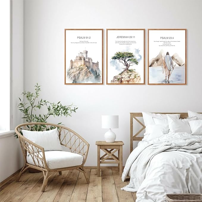 CHDITB Christian Bible Verse Framed Canvas Wall Art Set Of 3, Jesus Wall Decor, Scripture Jesus Wall Painting, Inspirational Biblical Art Prints For Dining Room Living Room Church (12X16 Inch)