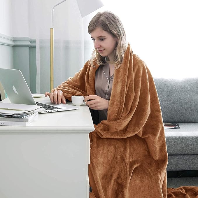 MOONLIGHT20015 Fleece Blankets Queen Size 90x90 Inches- 2 Pack - Super Soft Fluffy Throw Blanket for Sofa and Bed - Warm and Cozy Lightweight 400 GSM Microfiber Bed Throws Blankets (Queen, Camel)