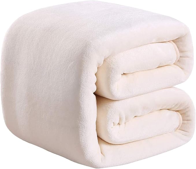 Richave 350GSM Fleece Blankets Queen Size for The Bed Warm Sofa Blanket 90" x 90"(Ivory Queen)