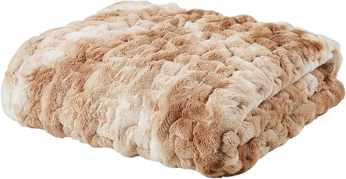 Madison Park Faux Fur Throw, Luxurious Ruched Texture, Fuzzy Warm, Plush Mink-Like Reverse, All Season, Lightweight & Cozy Blanket-Throw for Sofa, Couch, Living Room & Office 50" x 60" Tan Tie Dye