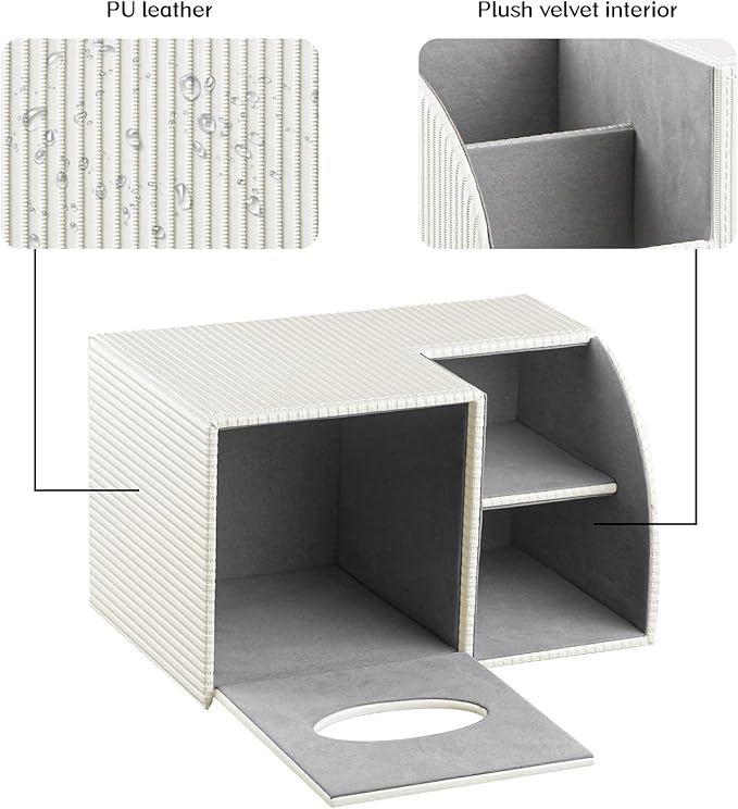 Fanousy Square Tissue Box Cover with Storage, PU Leather Cube Tissue Box Holder, Remote Control Nightstand Organizer, Modern Desk Caddy for End Table, Bathroom, Bedroom, Home, Office Decor