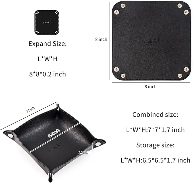 SANQIANWAN PU Leather Arc Edge Jewelry Valet Tray for Man and Women, Portable Mini Entryway Table Tray Bedside Nightstand Desk Tray Small Travel Dish Plate for Key,Wallet,Watch,Coin (Black)