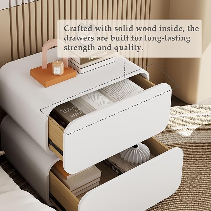 Modern Nightstand with Storage, Small End Table with Upholstered Leather Finish, 2 Solid Wood Drawers for Bedroom Bedside Couch