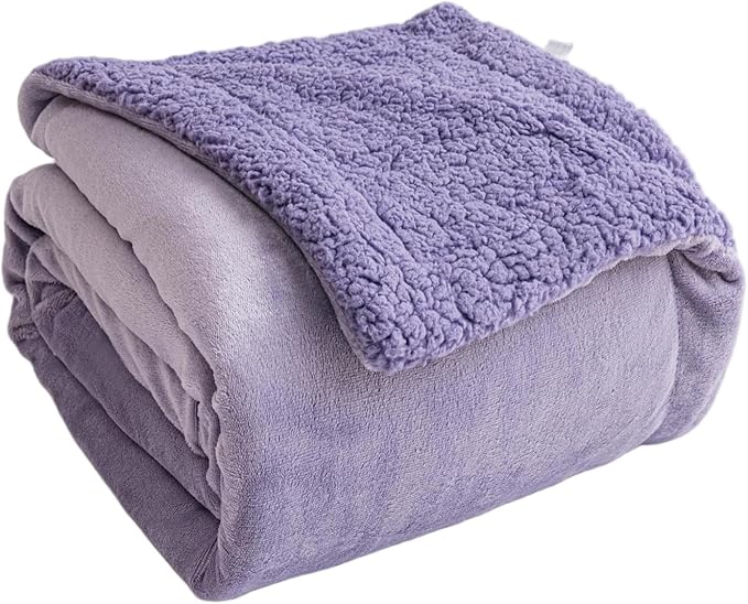 K.Garden Sherpa Throw Blanket for Couch Sofa, Super Soft Cozy Fuzzy Plush Blankets Fleece Thick Warm Blanket for Winter Reversible Thick Warm Blanket for Bed, Sofa, Purple Solid 60 * 80inch