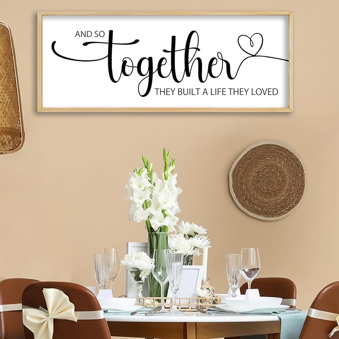 And So Together They Built A Life They Loved Sign Wall Decor 40"x15" Above Over Bed Master Bedroom Large Wood Framed Wall Hanging Art (Wood)