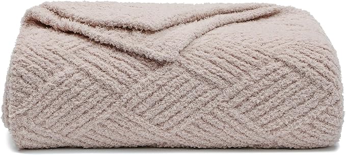bearberry Super Soft & Fuzzy Minky Throw Blanket Lightweight All-Season - Diamond Stitch Plush Fleece for Couch, Bed, Sofa | Machine Washable Cozy Gift for Women, Men, Home (Beige, 50”x60”)