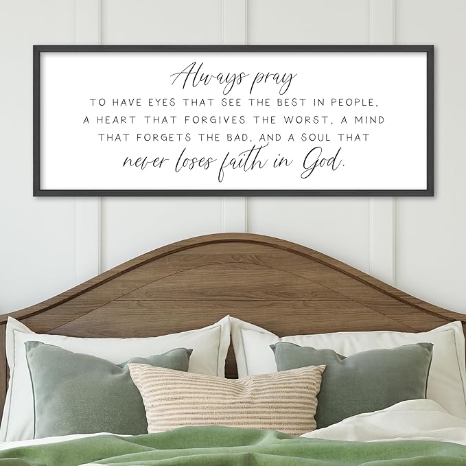 Always pray Wall Decor To Have Eyes That See Sign 32"×12" Bible Verse Scripture Christian for Bedroom Living Room Large Wall Art Hanging (Black)