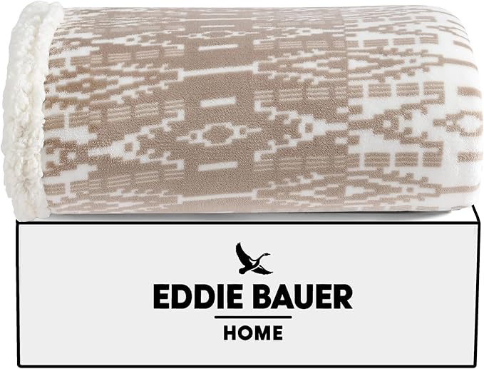 Eddie Bauer - Throw Blanket, Brushed Fleece & Plush Sherpa Bedding, Blanket for Couch & Bed (San Juan Oyster, 50" x 60")