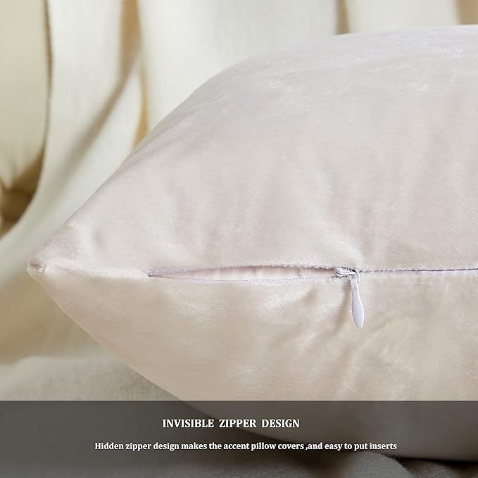 GIGIZAZA Velvet Ivory Throw Pillow Covers Decorative Cushion Covers Cream Pillow Cases Sham for Sofa Couch (18x18inch(45x45cm)-4pcs, Ivory)