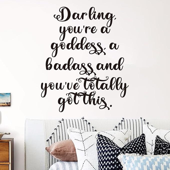 Inspirational Quotes Wall Stickers for Women: Motivational Bedroom Bathroom Living Room Kitchen Office Gym Vinyl Art Wall Decals - Darling You're a Goddess 15" X 18"