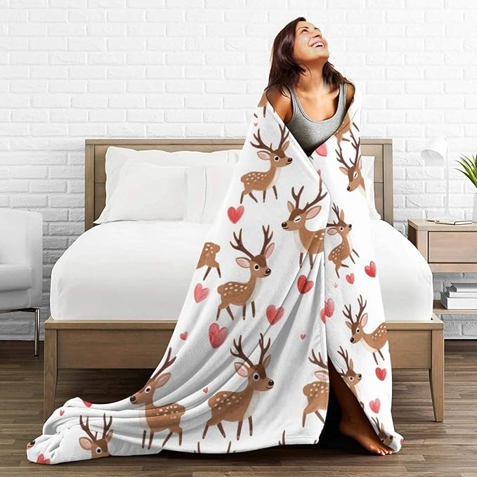 Deer Throw Blanket - Soft Plush Fleece Cabin Animal Bedding Blankets- Cozy Deer Stuff Gifts for Women Girls Kids Adults 60"X80"