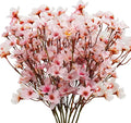 Uieke 24Pcs Artificial Cherry Blossom Flowers, Silk Peach Flowers Faux Cherry Blossom Stems Vase Arrangements for DIY Home Wedding Party Table Decor, Pink
