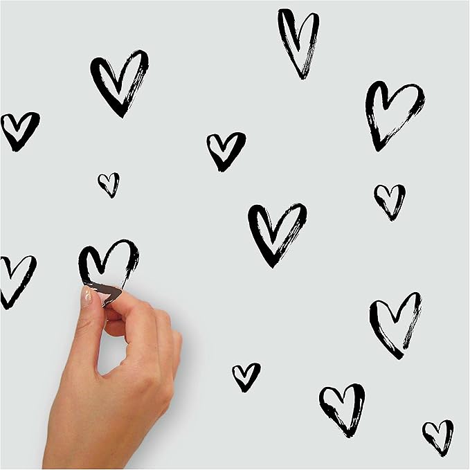 RoomMates RMK4884SCS Black Sketchy Hearts Peel and Stick Wall Decals
