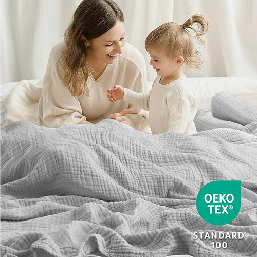 100% Cotton Muslin Blanket Twin 60" x 80", Breathable and Lightweight Cotton Twin Blankets for Couch, Soft Cooling Summer Gauze Blanket for Adults All Season, Light Grey