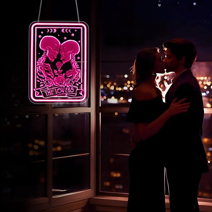 Neon Sign, Skull Lover Neon Signs for Wall Decor - Pink LED Light for Man Cave, Bedroom, Gaming Room - USB Powered Light Up Sign Halloween Christmas Party Decoration