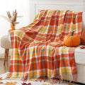 BATTILO HOME Fall Blanket Throw for Couch, Orange Plaid Throw Blankts, Burnt Orange Throw Blankets Farmhouse Style, Super Soft Decorative Multicolor Throw for Fall Decoration 50"x60"