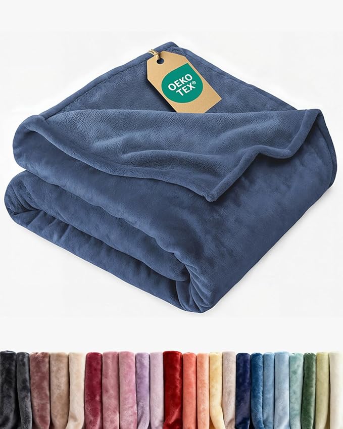 Ultra Soft Fleece Blanket Queen Size - Flannel Fleece Luxury Queen Blanket - Lightweight for Couch Bed Chair - Thick, Warm & Breathable - All Season Cozy Anti-Static Microplush Bedding, Washed Blue